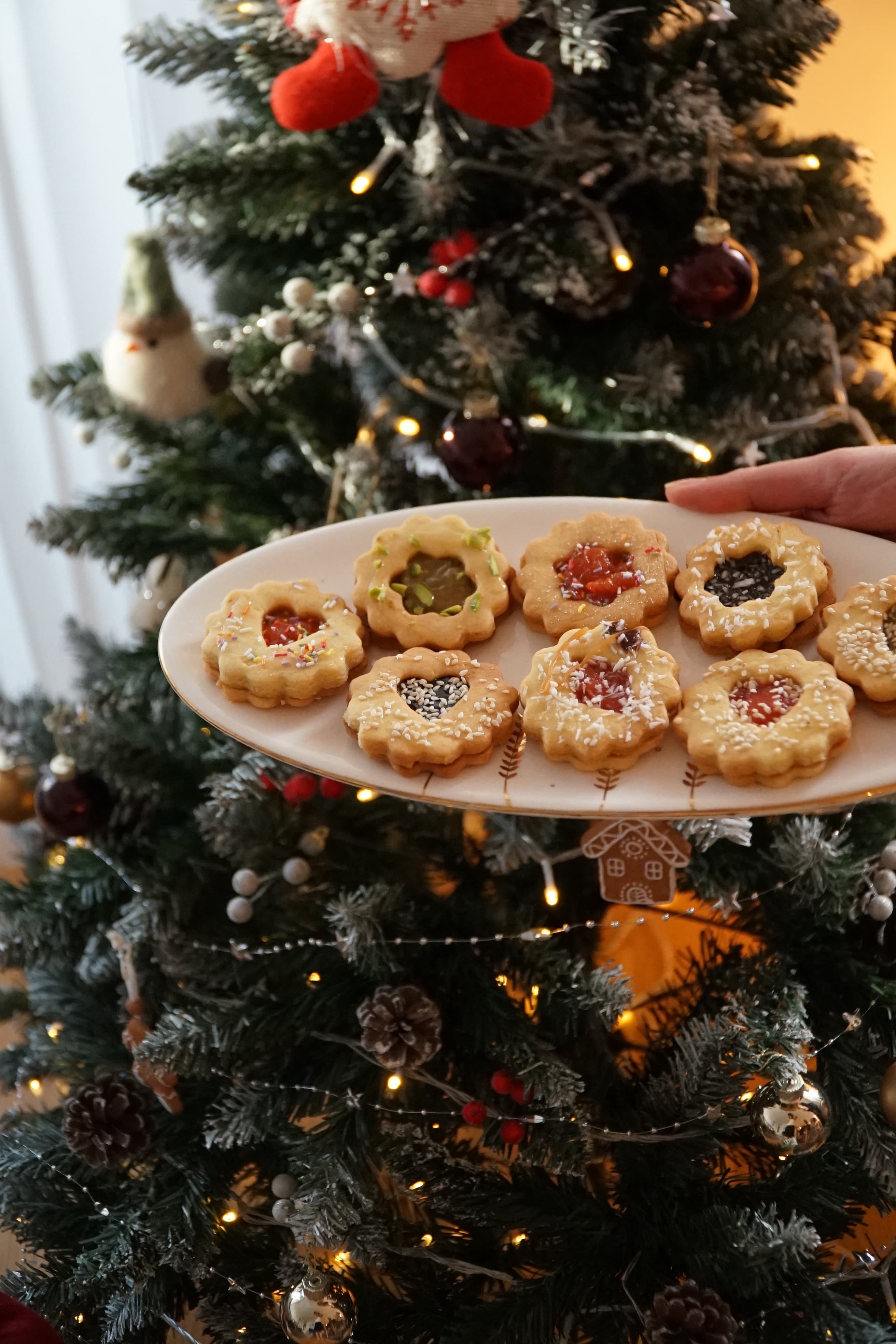 A close-up of a beautifully decorated Persian sweet.